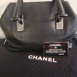 Chanel Square Stitch Black Satchel Quilted Caviar Small